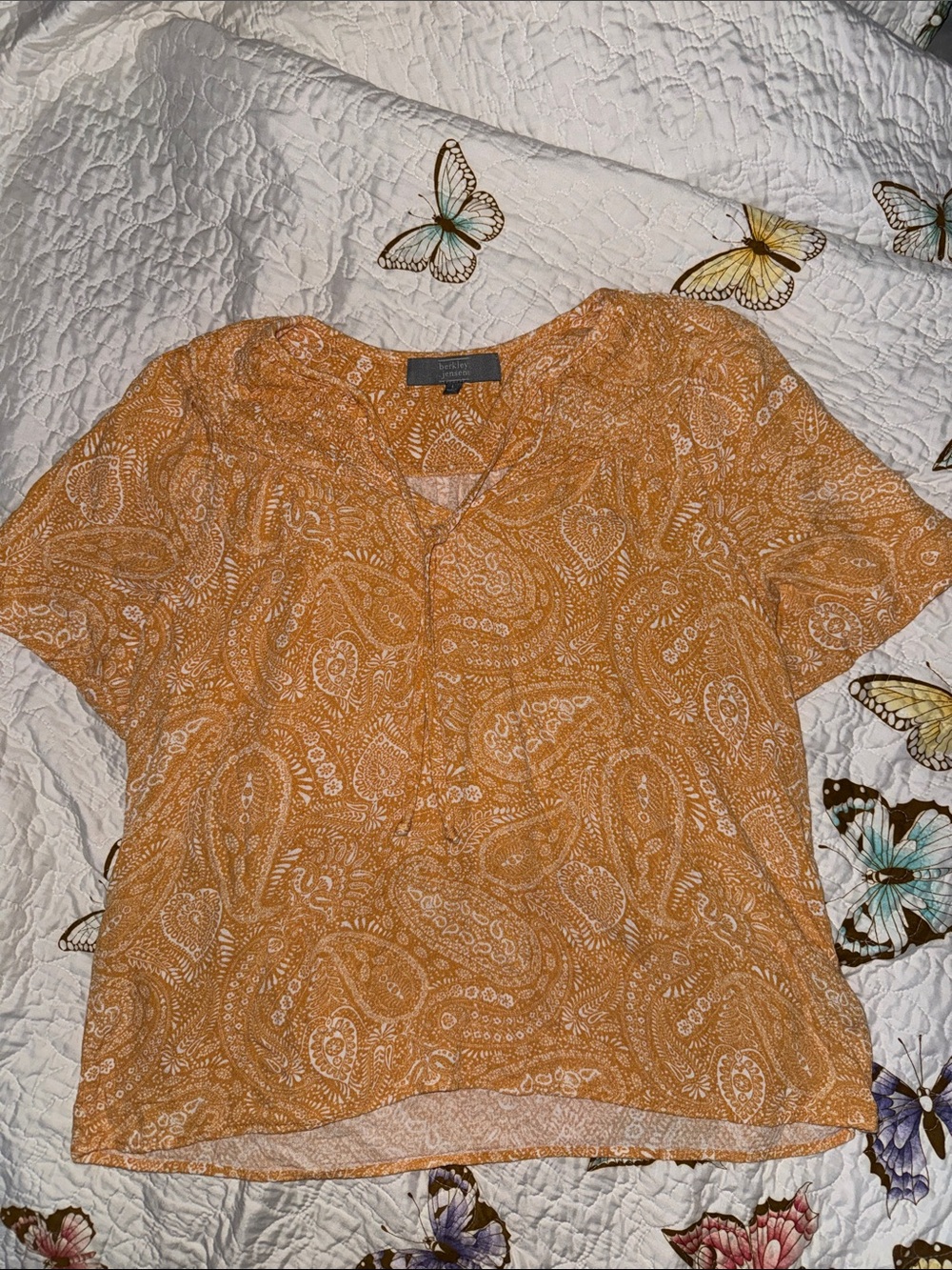 Tie-Neck Paisley Blouse in Mustard
